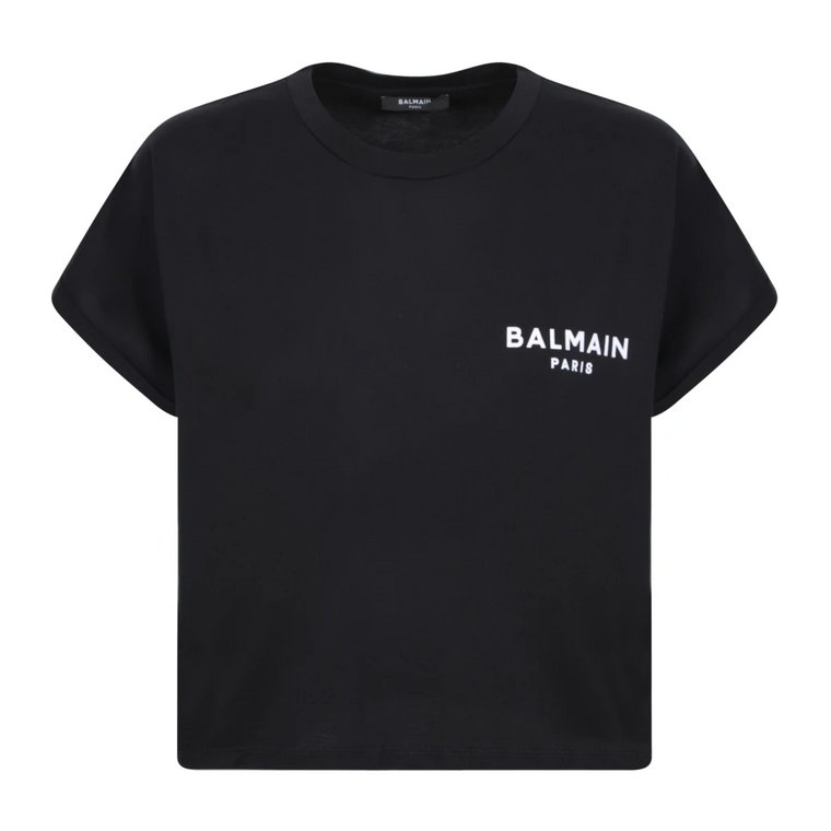 Czarna Crop T-shirt dla Kobiet Balmain