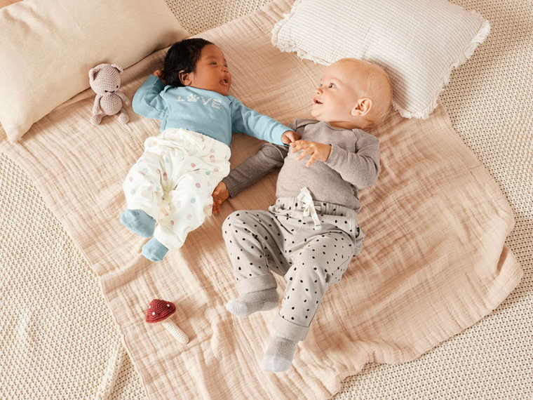 lupilu Spodnie niemowlęce dla dziewczynki z bawełny organicznej, 2 pary (50/56, Biały/miętowy)