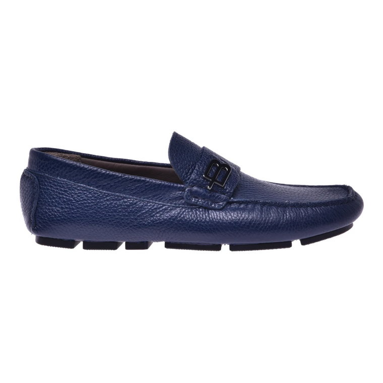 Navy blue tumbled leather driving loafers Baldinini