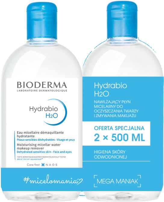 BIODERMA HYDRABIO H2O Woda Micelarna 1+1 - 500 ml x2