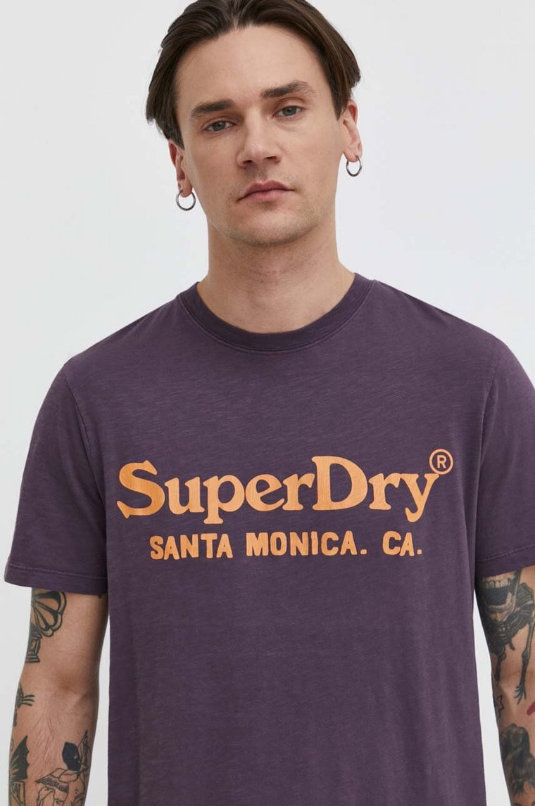 Superdry t-shirt bawełniany męski kolor fioletowy z nadrukiem