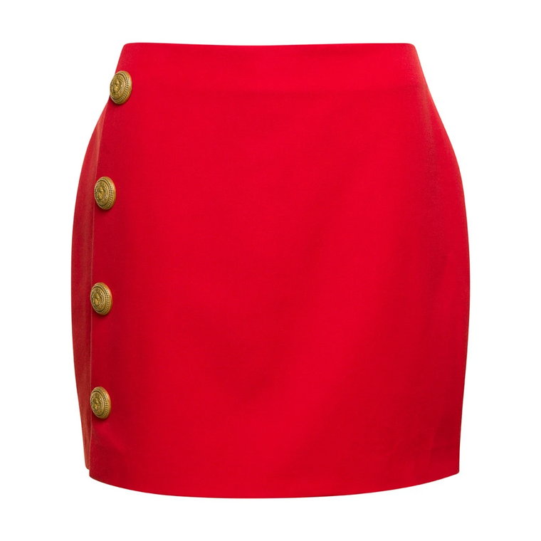 Czerwona Asymetryczna Krótka Spódnica z 4 Guzikami Balmain