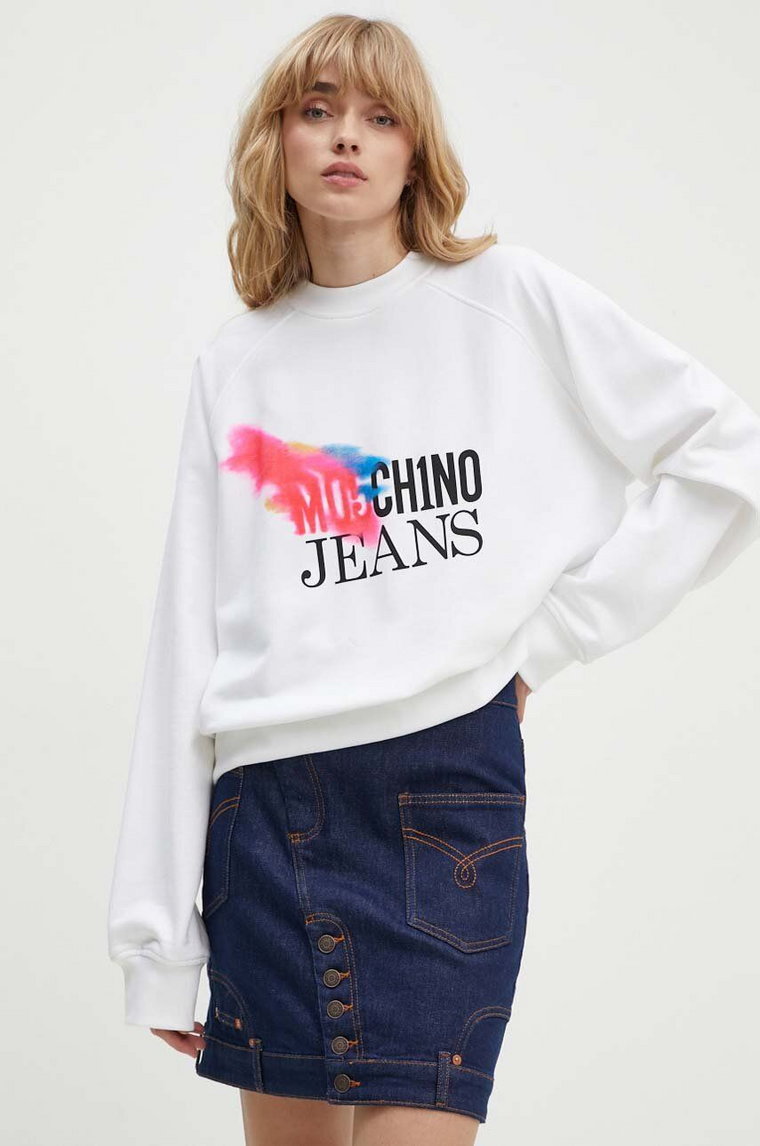 Moschino Jeans bluza bawełniana damska kolor biały z nadrukiem 1709.8233