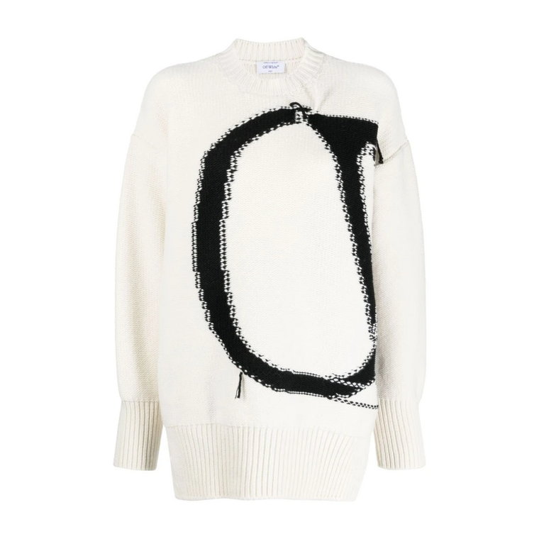 Czarny Sweter Maxi Logo-Intarsia Off White