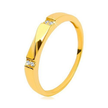 Złoty pierścionek 585 - przezroczyste cyrkonie, lśniąca fala, gładkie ramiona - Rozmiar : 54