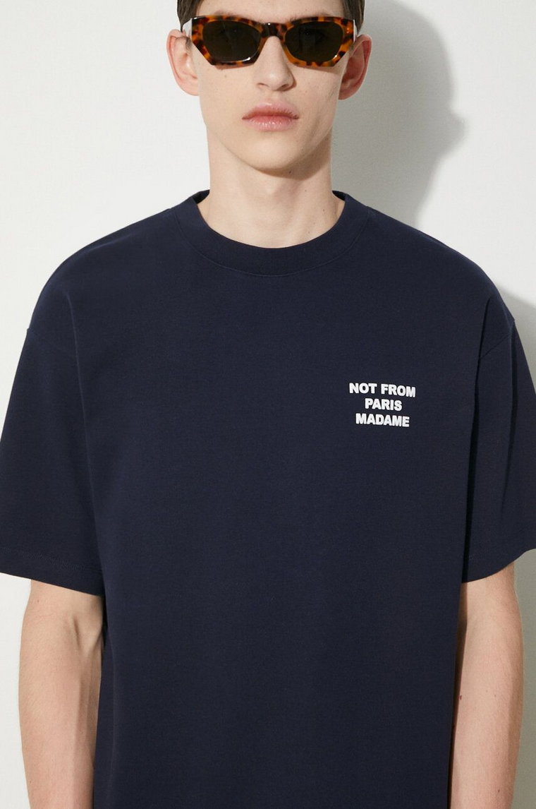 Drôle de Monsieur t-shirt bawełniany Le T-Shirt Slogan męski kolor granatowy z nadrukiem PERM-TS203-CO002-NY