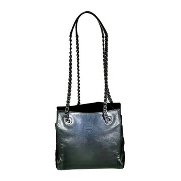 Prada Women Bag Cantena Czarny Soft Nappa Leather Black Chain Tote Bag Preowned Prada Vintage
