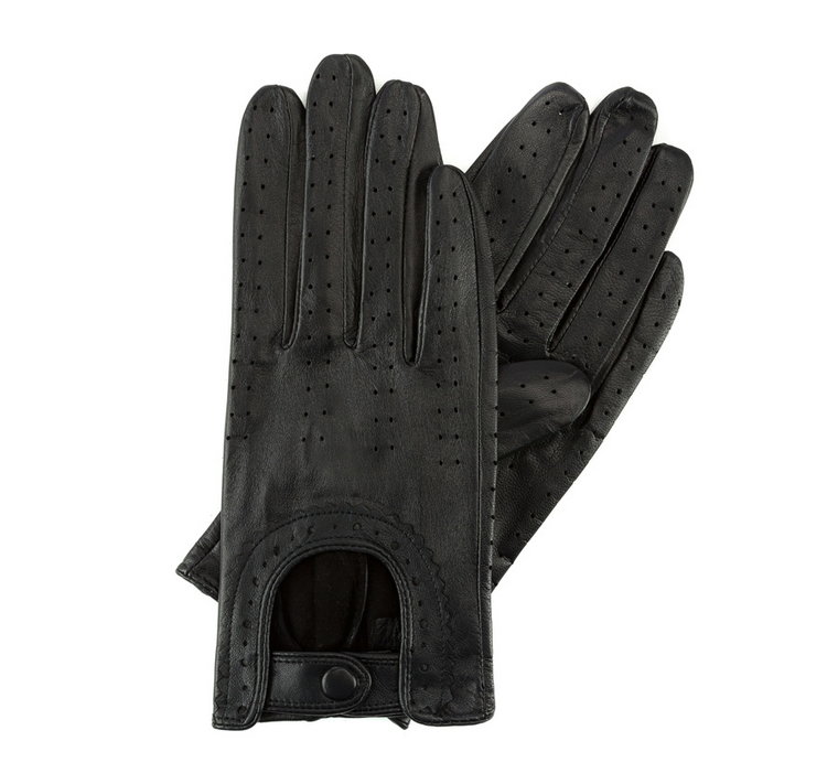 Rękawiczki samochodowe damskie ze skóry licowej czarne