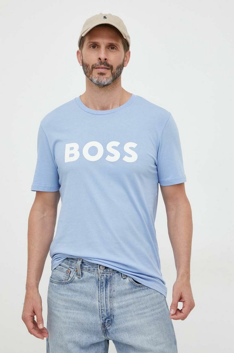 BOSS t-shirt bawełniany BOSS CASUAL kolor niebieski z nadrukiem 50481923