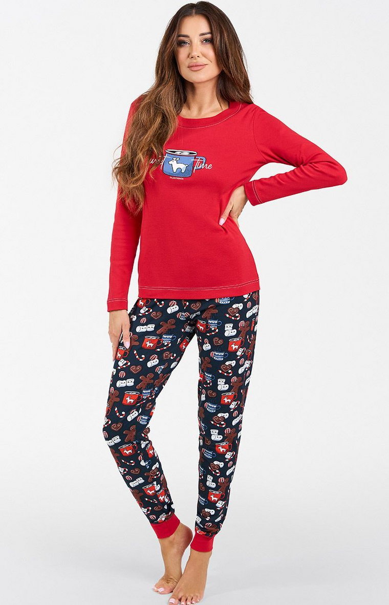 Bawełniana piżama damska świąteczna czerwona Makala, Kolor czerwony-wzór, Rozmiar S, Italian Fashion
