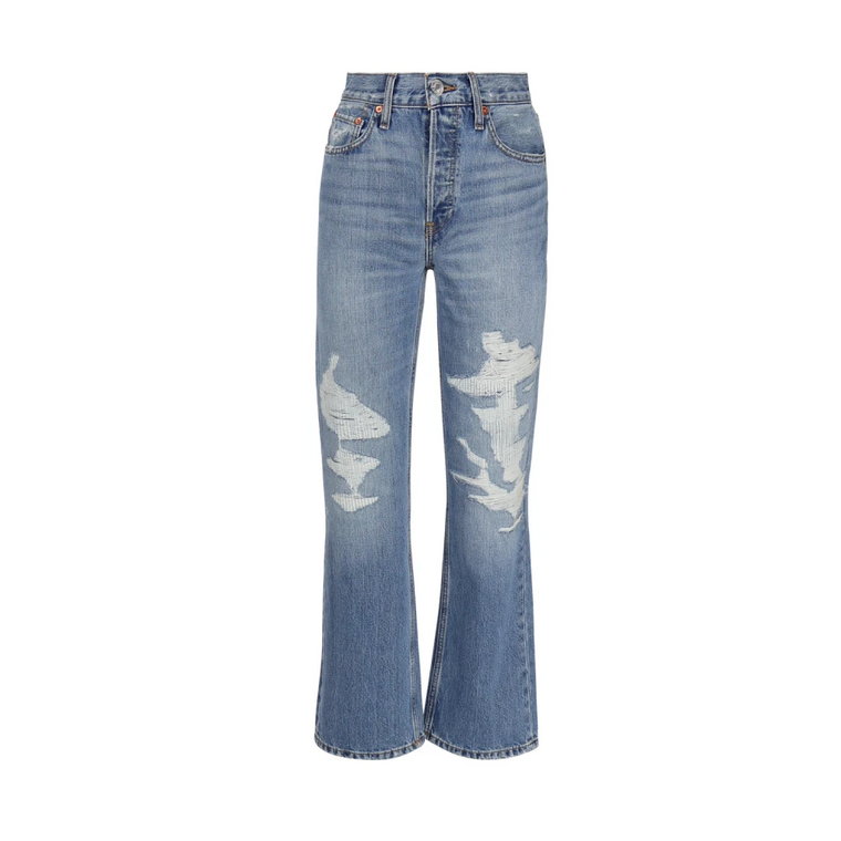 Klasyczne Indigo Straight Jeans z Podarte Szczegóły Re/Done