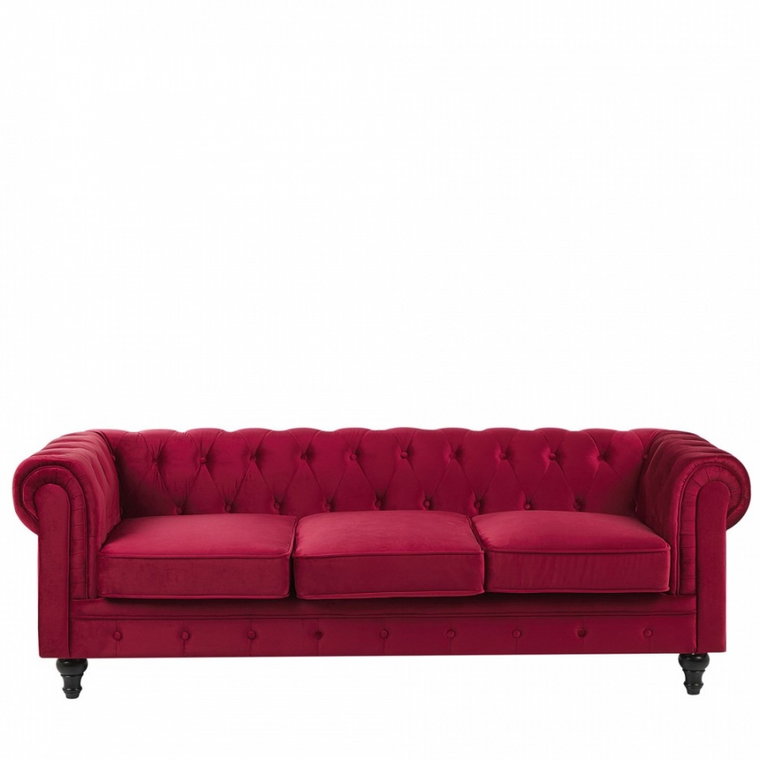 Sofa 3-osobowa welurowa czerwona CHESTERFIELD kod: 4251682248198