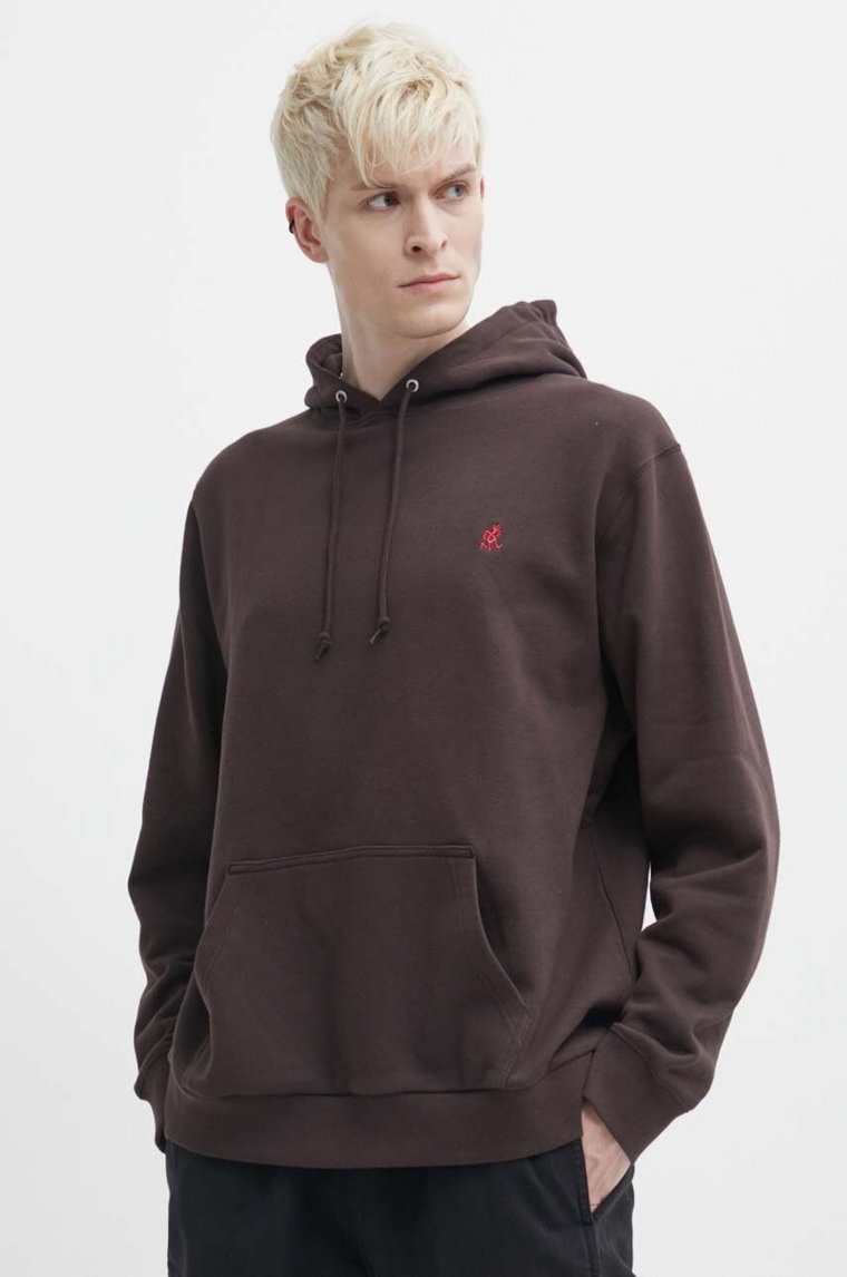 Gramicci bluza bawełniana One Point Hooded Sweatshirt męska kolor brązowy z kapturem gładka