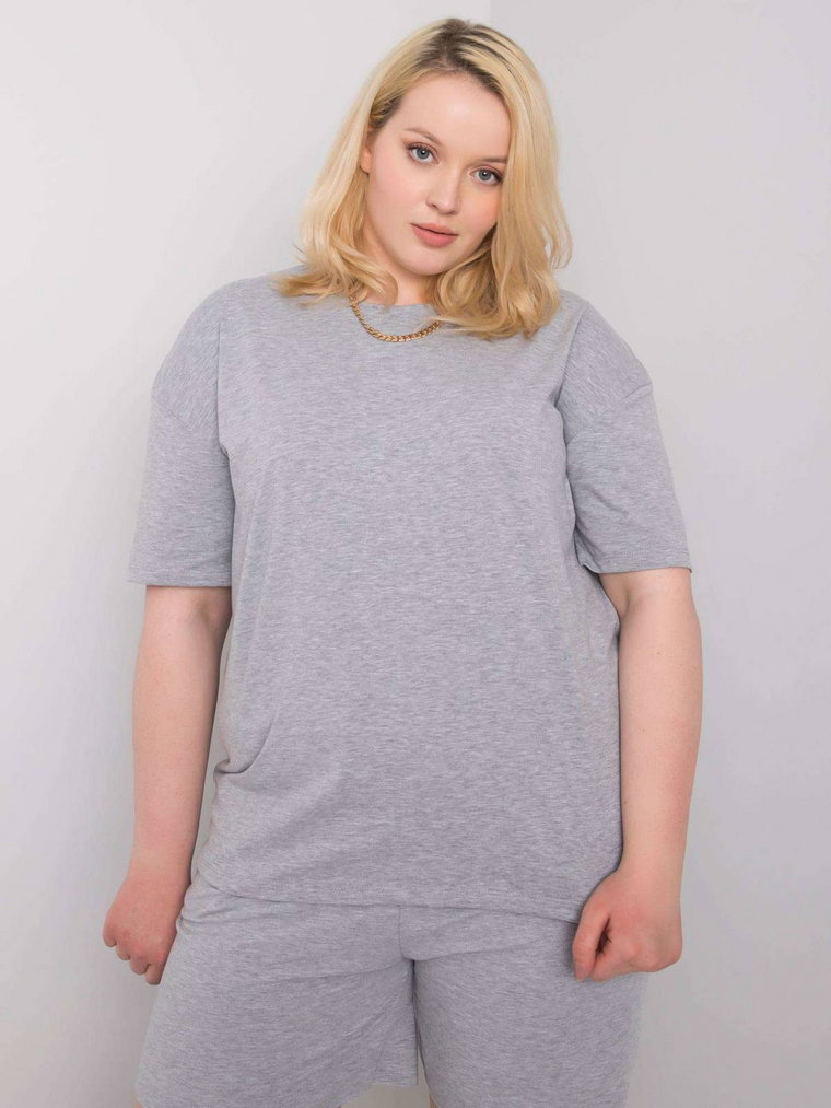 T-shirt plus size szary casual dekolt okrągły rękaw krótki