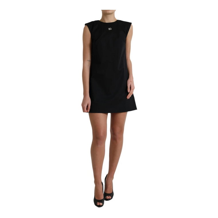 Czarna Sukienka Mini z Logo z Bawełny Dolce & Gabbana