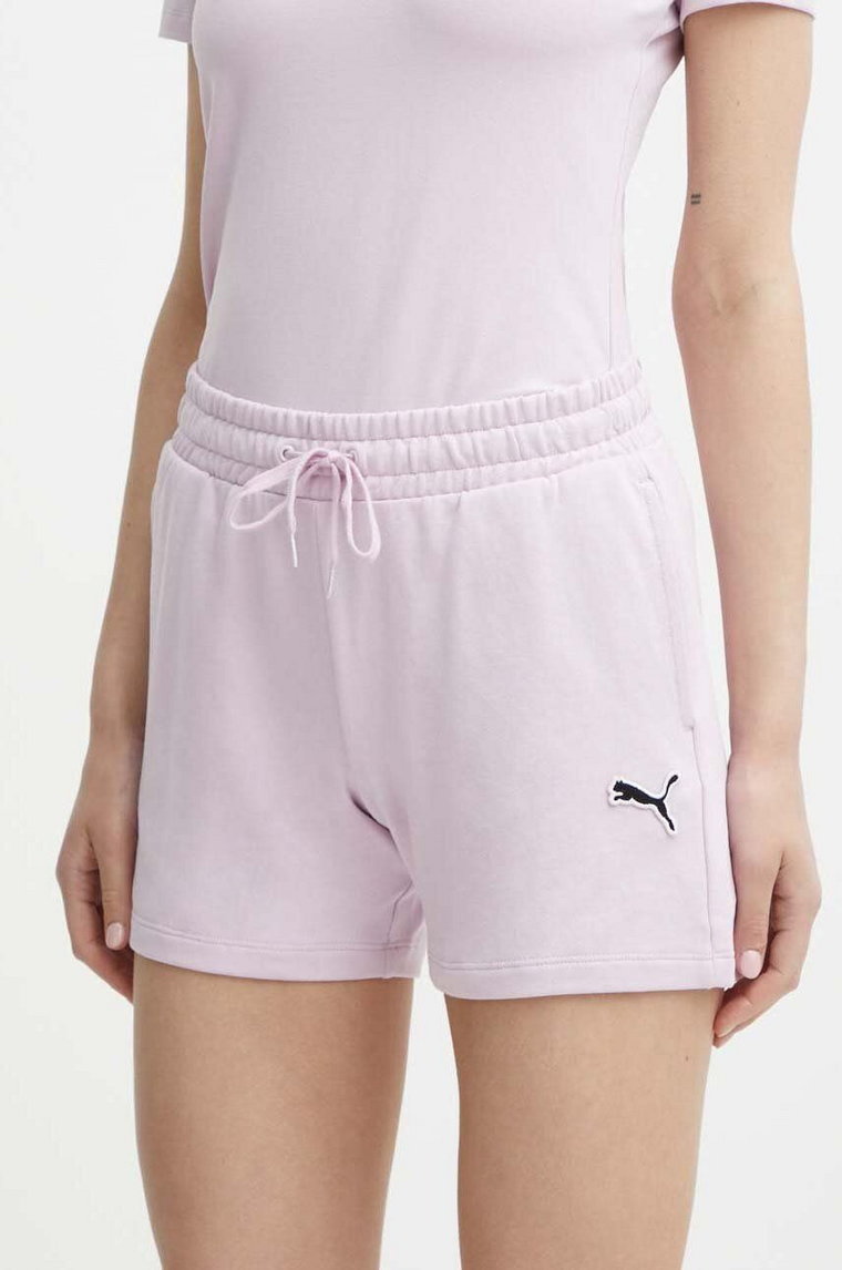 Puma szorty bawełniane BETTER ESSENTIALS kolor różowy gładkie high waist 680974