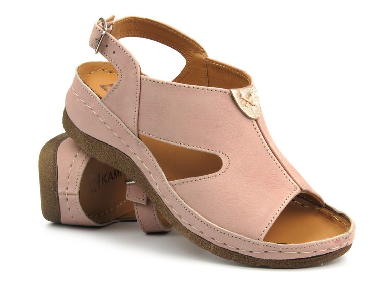 Skórzane sandały damskie - Kampa K94S2, łososiowe