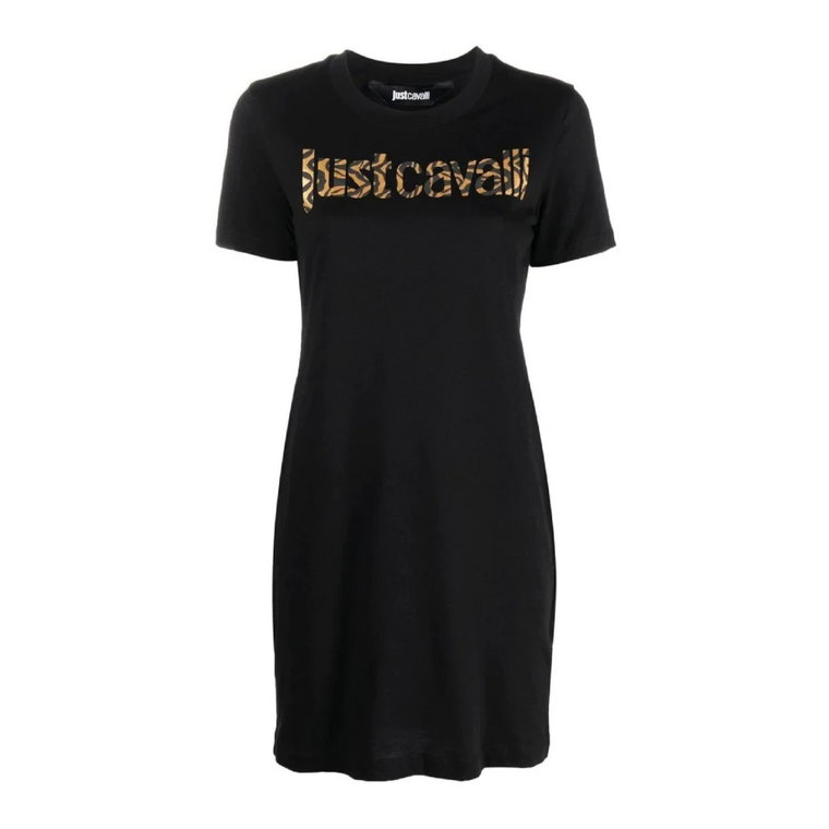 Krótka Sukienka z Czarnego Bawełnianego Jerseyu Just Cavalli