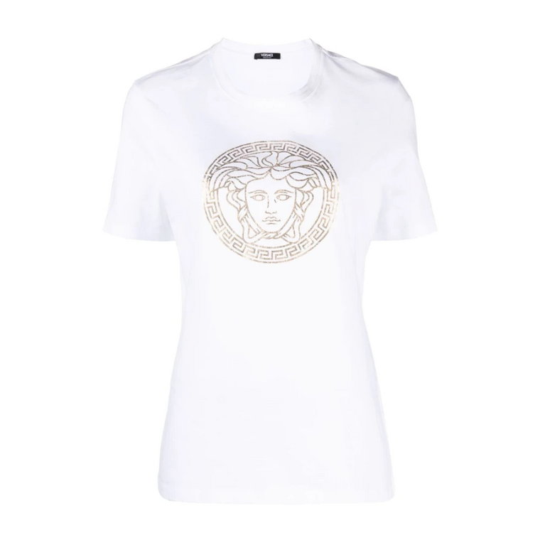 Luksusowy T-shirt z głową Meduzy Biało-Złoty Versace