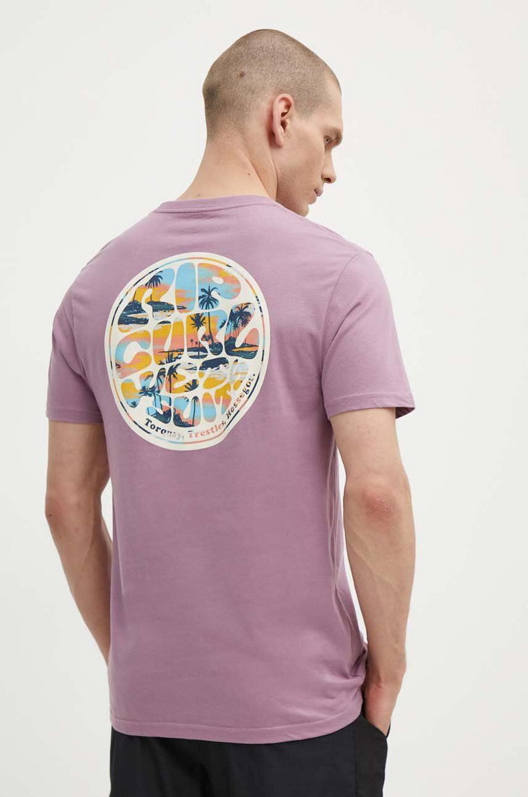 Rip Curl t-shirt bawełniany męski kolor fioletowy z nadrukiem