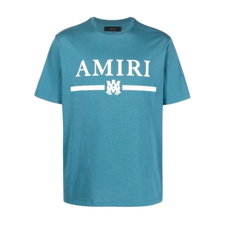 Niebieska Tealowa Bawełniana Koszulka z Nadrukiem Logo Amiri