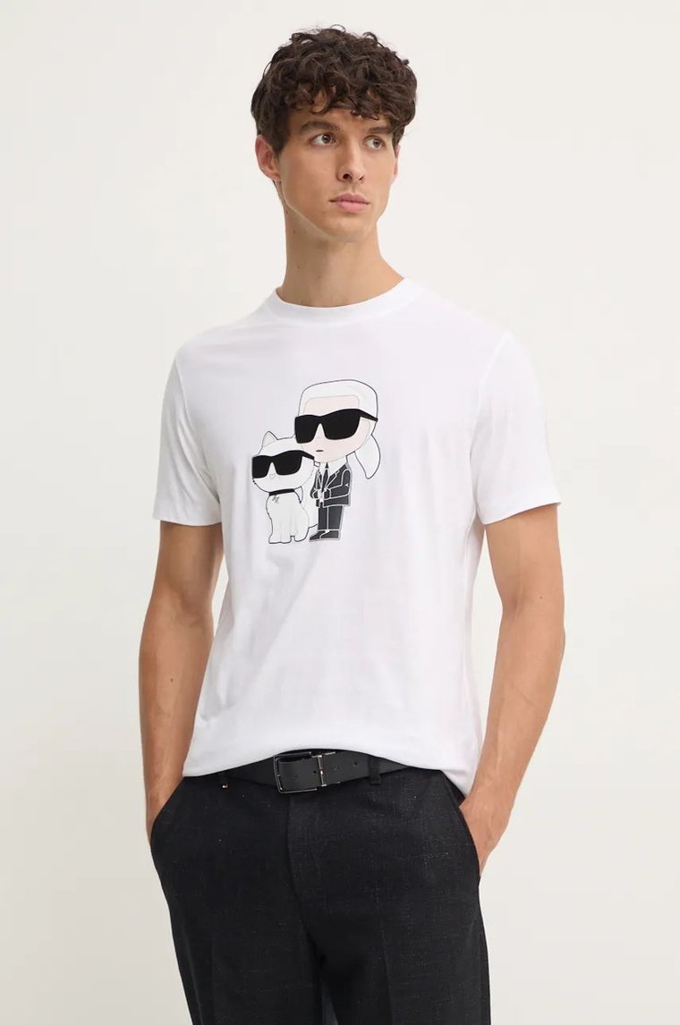 Karl Lagerfeld t-shirt bawełniany męski kolor biały z nadrukiem 544241.755061