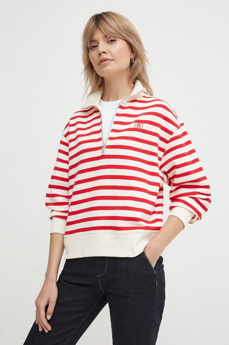 Tommy Hilfiger bluza bawełniana damska kolor czerwony wzorzysta WW0WW41230