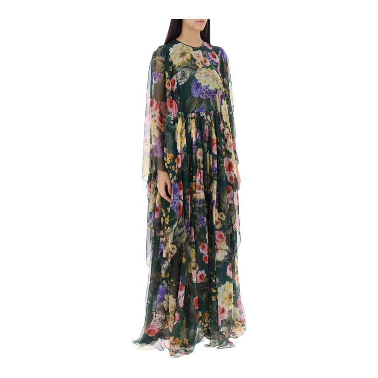 Kwiatowy Ogród Jedwabna Sukienka Maxi z Chiffonu Dolce & Gabbana