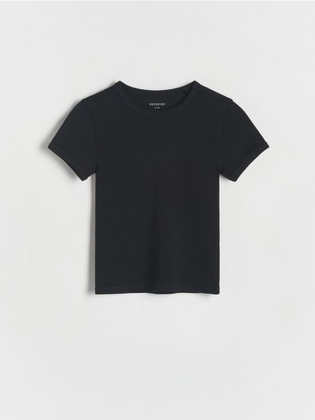 Reserved - Bawełniany t-shirt w prążki - czarny