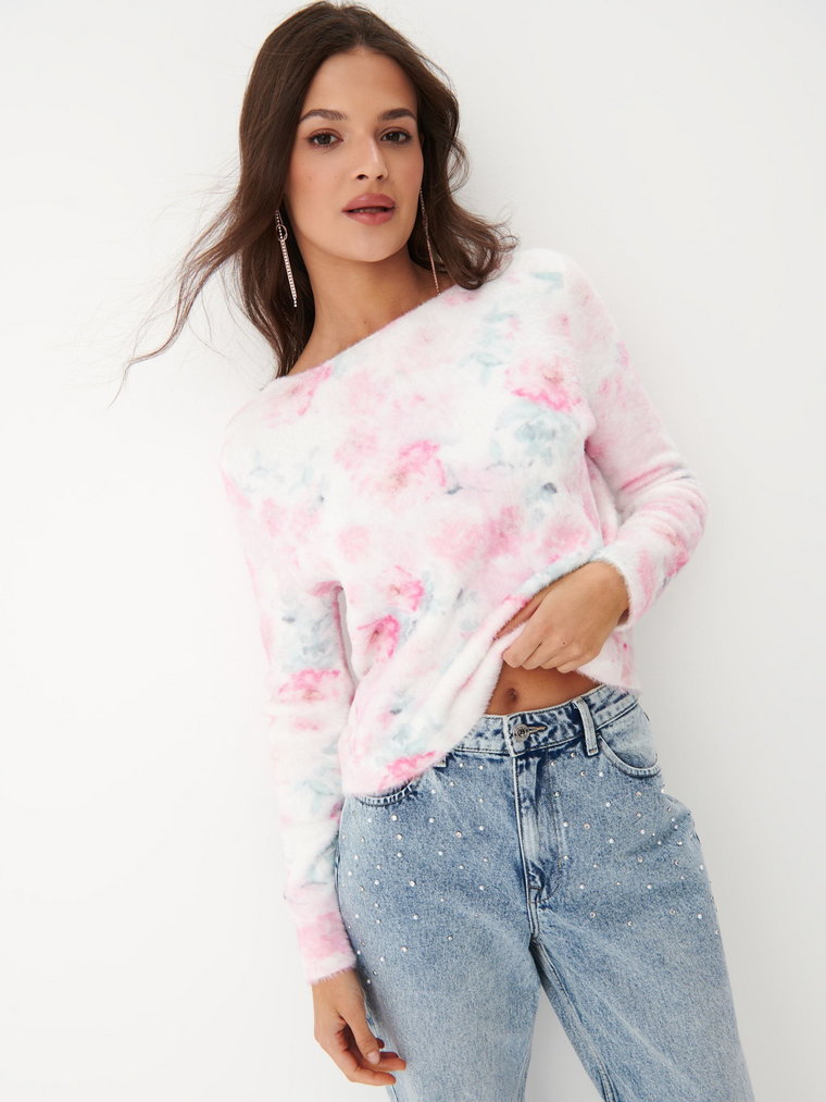 Mohito - Sweter w kwiaty - Różowy
