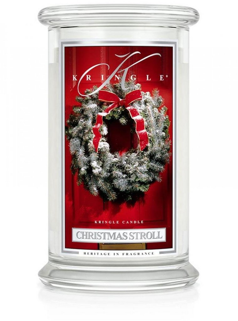 Kringle Candle, Christmas Stroll, świeca zapachowa, duży słoik, 2 knoty