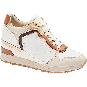 Biało-beżowo-szare sneakersy venice na koturnie - Damskie - Kolor: Białe - Rozmiar: 39
