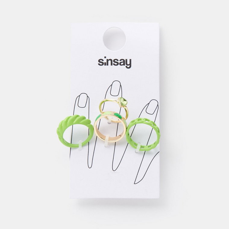 Sinsay - Pierścionki 4 pack - Zielony