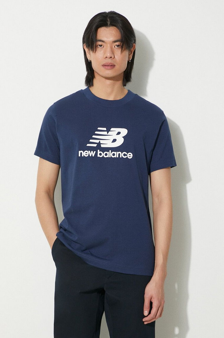 New Balance t-shirt bawełniany Sport Essentials męski kolor granatowy z nadrukiem MT41502NNY