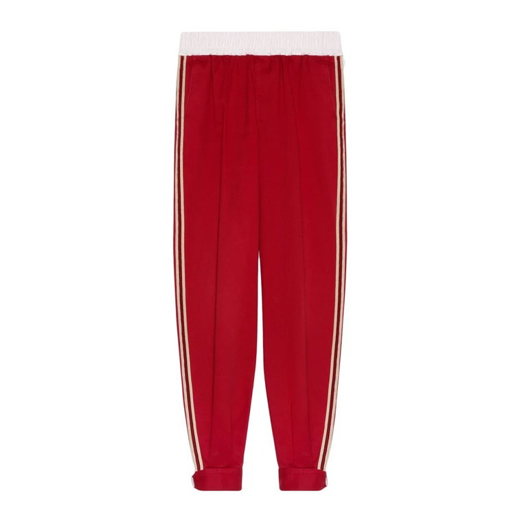 Czerwone spodnie z wiertarki z bocznymi paskami w kontraście Gucci