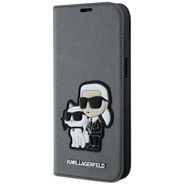 Karl Lagerfeld KLBKP14SSANKCPG iPhone 14 6.1" bookcase srebrny/silver Saffiano Karl & Choupette