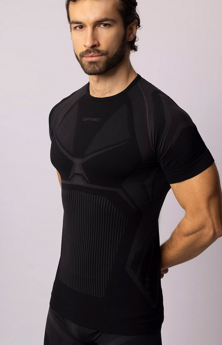 Termoaktywna koszulka męska z krótkim rękawem czarno-szara Confidence, Kolor czarno-szary, Rozmiar L, Spaio