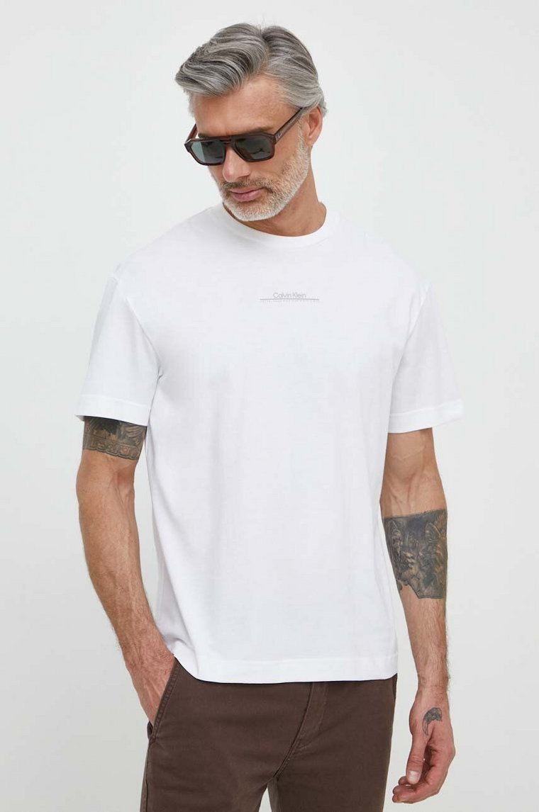 Calvin Klein t-shirt bawełniany męski kolor biały z nadrukiem K10K112486