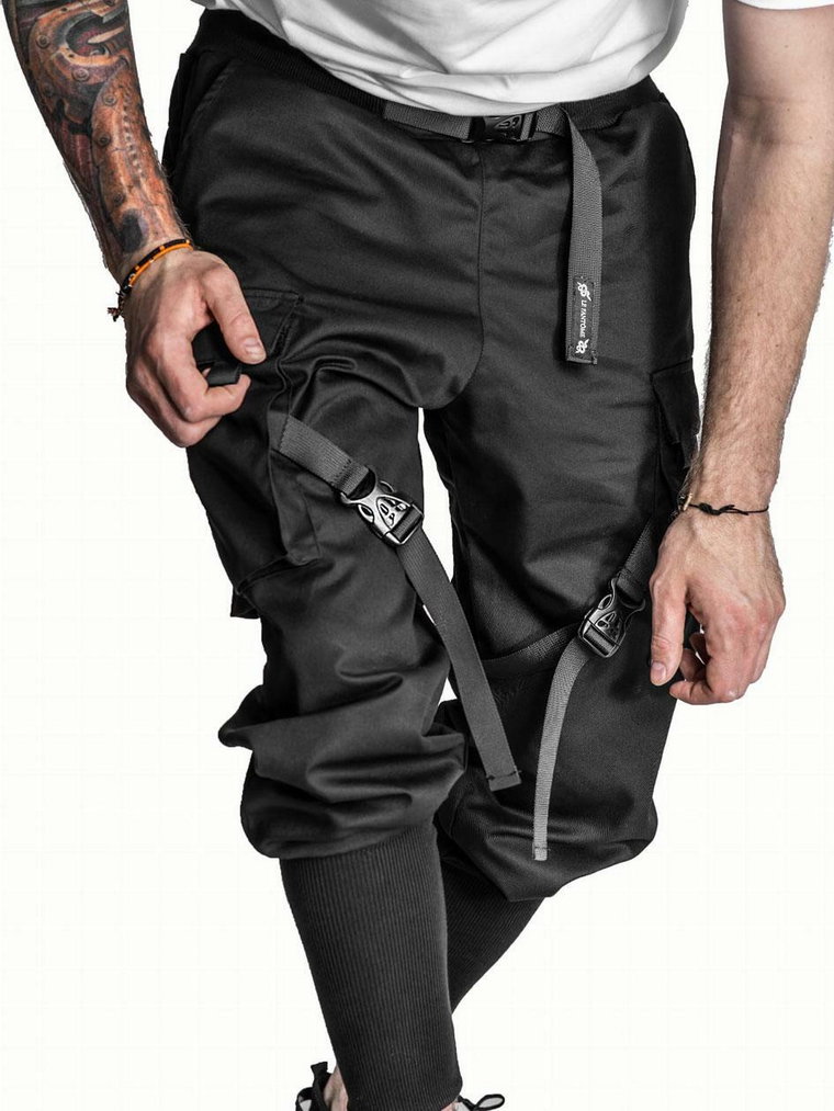 Spodnie Bojówki Materiałowe Jogger Techwear Męskie Czarne Le Fantome Tech Cargo