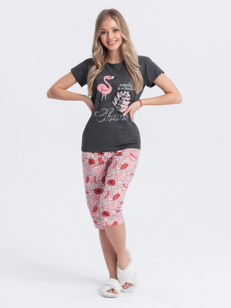 Piżama damska ULR114 - grafitowa/różowa