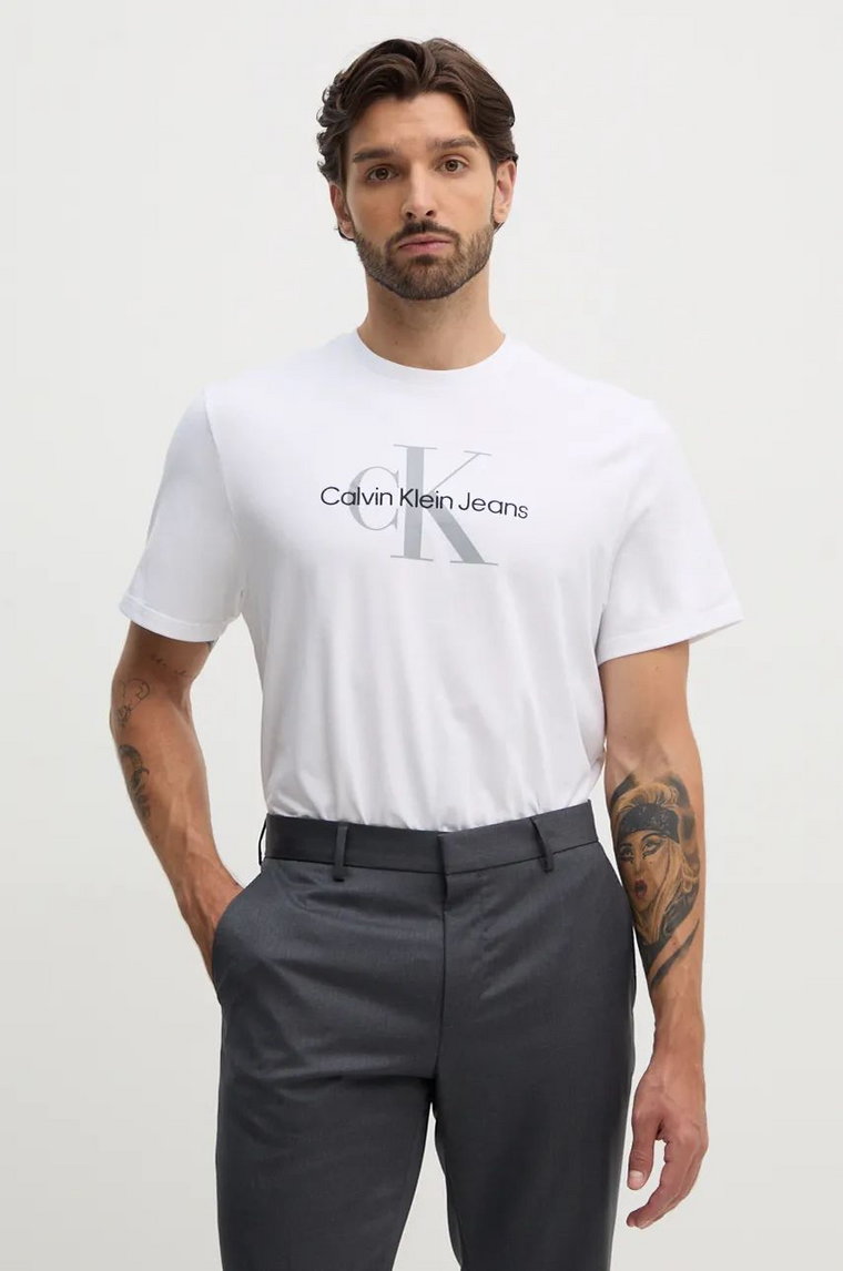 Calvin Klein Jeans t-shirt bawełniany męski kolor biały z nadrukiem 00040EM289