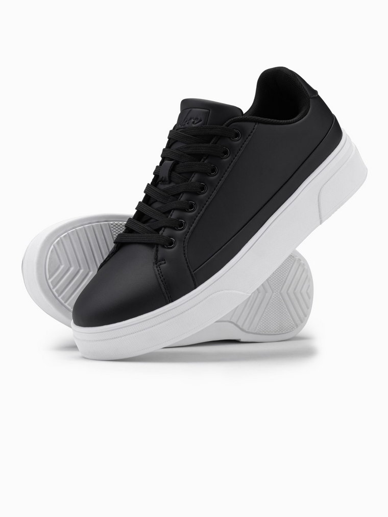 Buty sneakersy męskie z ekoskóry na grubej podeszwie  czarne V5 OM-FOSL-0166