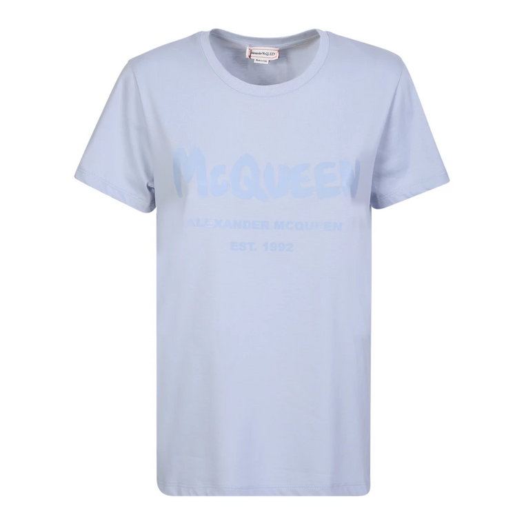 Niebieska koszulka z logo Graffiti dla kobiet Alexander McQueen