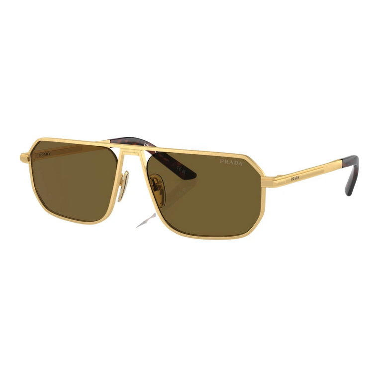 Stylowe okulary przeciwsłoneczne w jasnym złocie/ciemnobrązowym Prada