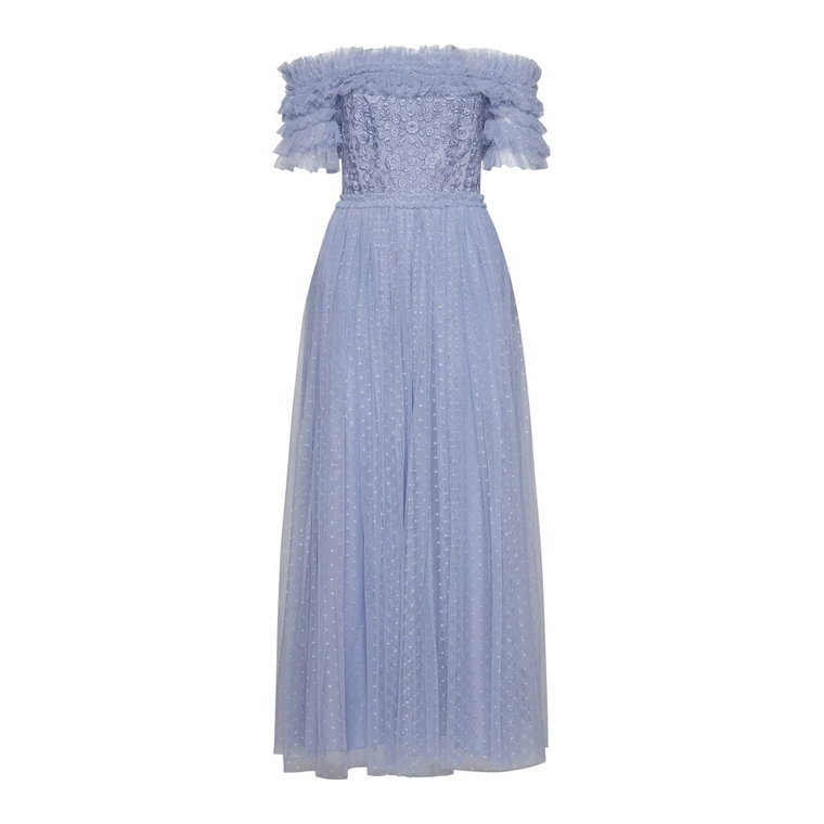 Niebieska Kwiatowa Sukienka z Odkrytymi Ramionami Needle & Thread