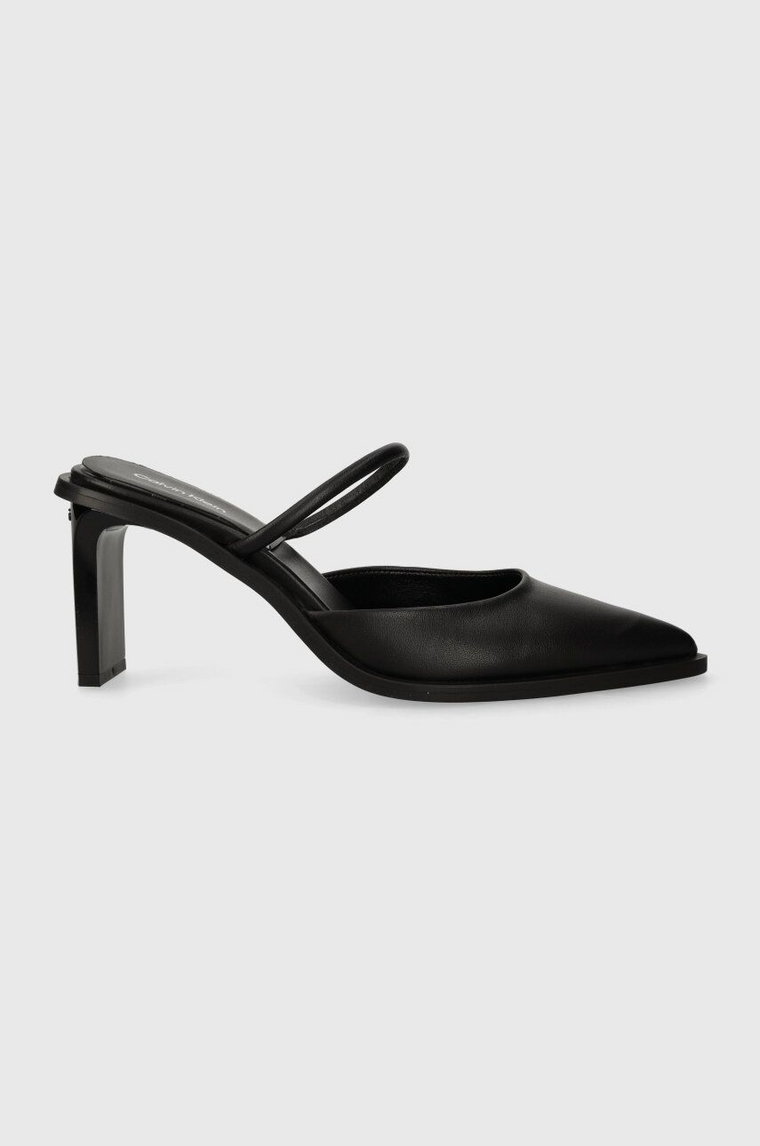 Calvin Klein klapki skórzane PADDED CURVED STIL MULE PUMP 70 damskie kolor czarny na słupku HW0HW01991