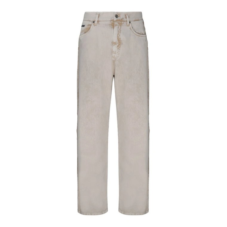 Beżowe jeansy z postrzępionym wykończeniem Dolce & Gabbana