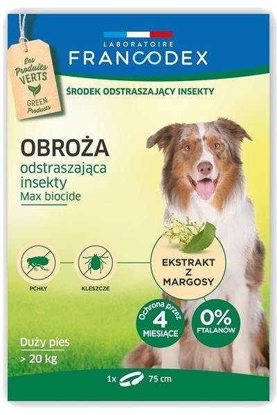 Zolux Francodex obroża dla dużych psów powyżej 20 kg odstraszająca insekty dł. 75 cm