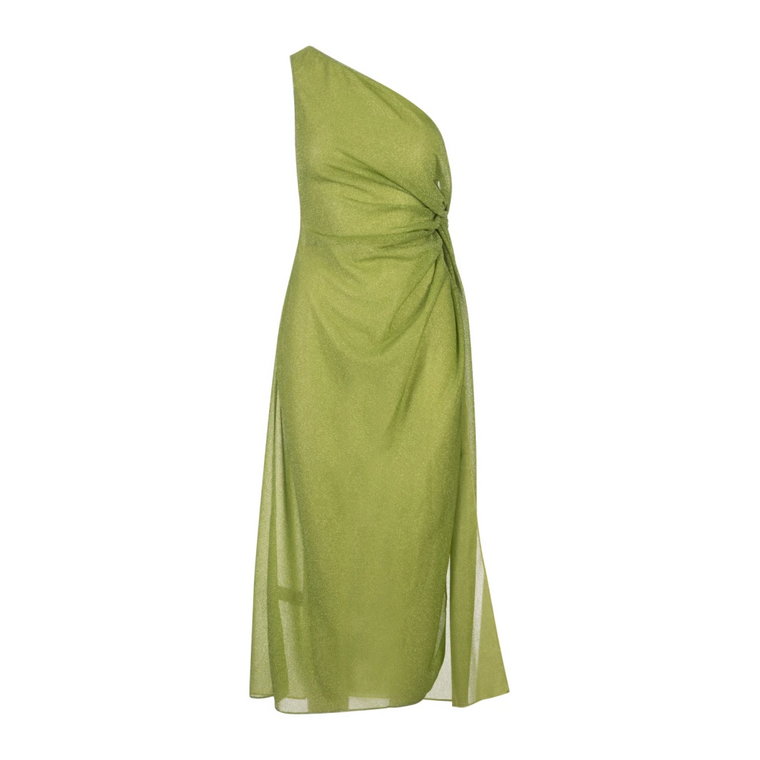 Zielona Sukienka Midi z Jednym Ramieniem Oseree