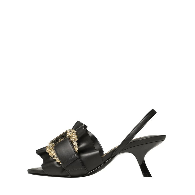 Czarne eleganckie sandały z ekoskóry z barokową sprzączką Versace